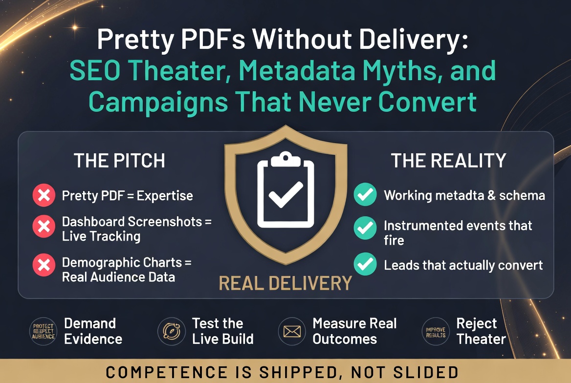 Pretty PDFs Without Delivery: SEO Theater, Metadata Myths, and Campaigns That Never Convert